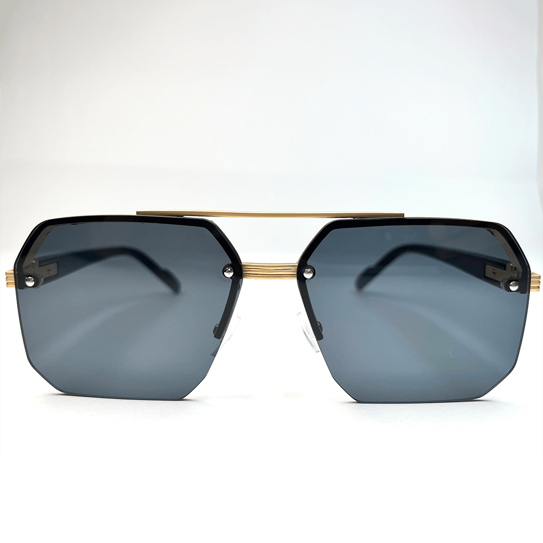 Octagon Rimless Sunglasses - Gold Frame Black Grey Lens