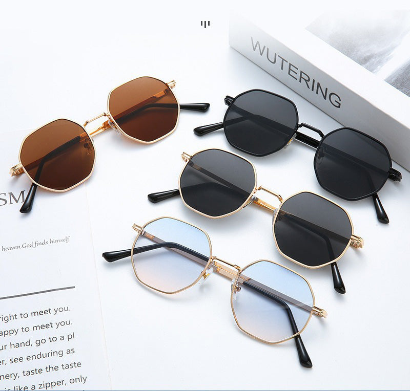 Octagonal Metal Frame Sunglasses - Golden Green